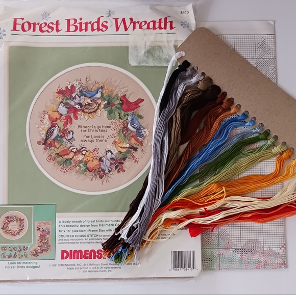 Dimensions Cross Stitch Kit FOREST BIRDS WREATH Christmas Vtg 1991